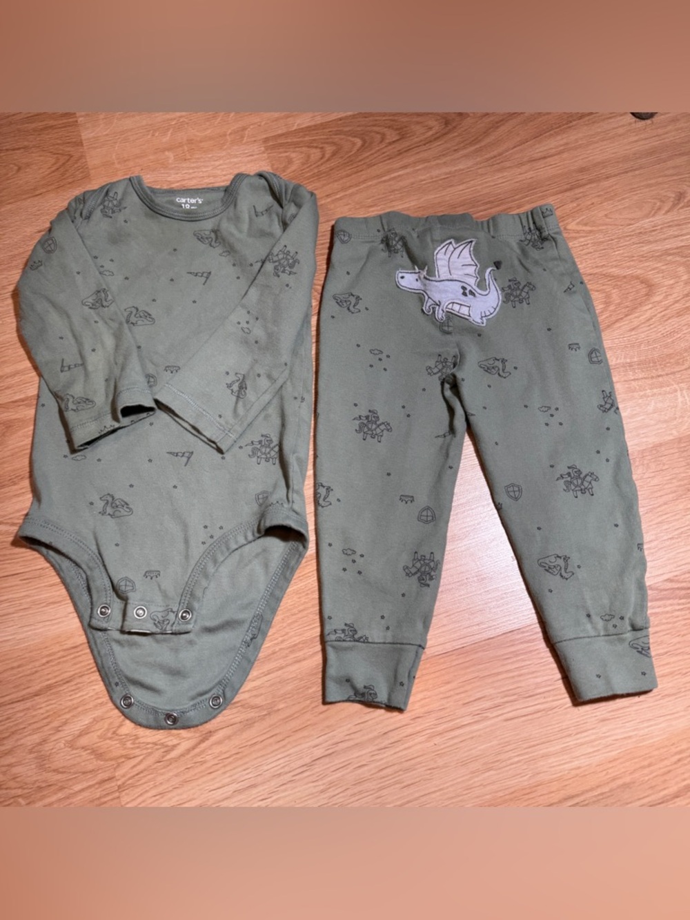 Carter's Olive Green Matching Set Dragon Print Toddler Set